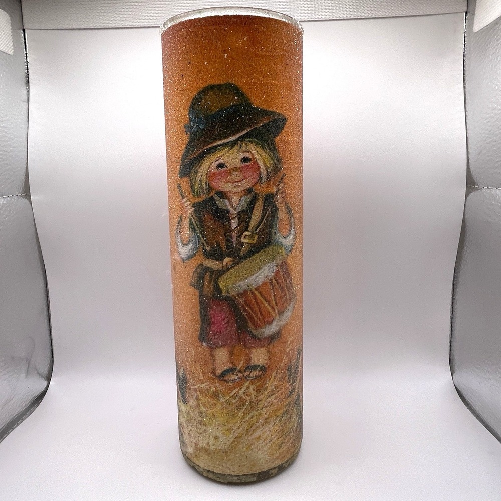 Vintage Tallboy Sugared Frosted Cylinder Candle Christmas Drummer Boy